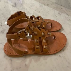 Tory Burch Leather Stud Gladiator Sandals, Size 6, Brown